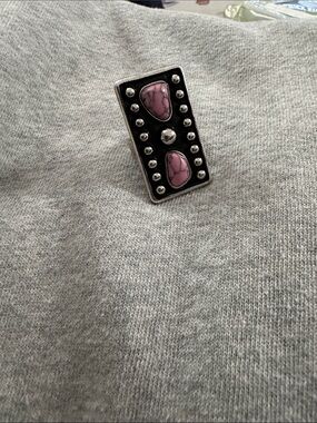 Silver-Tone Pink Stone Rectangular Statement Ring